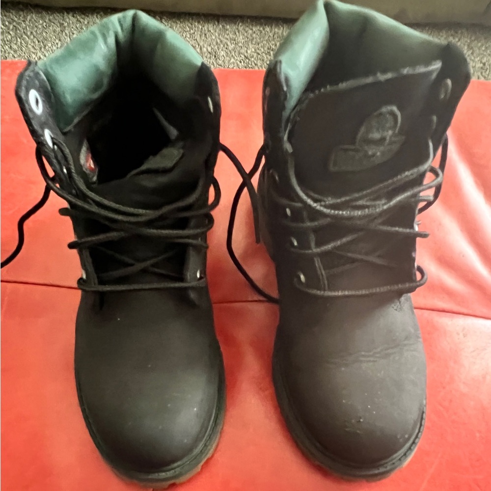 Kids Timberland 6inch Black / green Lace-Up Boots size 13.5